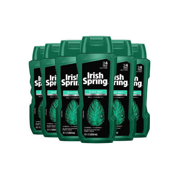 6 Bottles Of 18oz Irish Spring Men’s Black Mint Body Wash