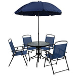 6 Piece Navy Patio Garden Set with Umbrella