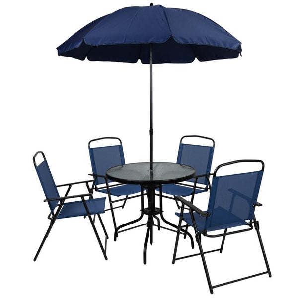 6 Piece Navy Patio Garden Set with Umbrella