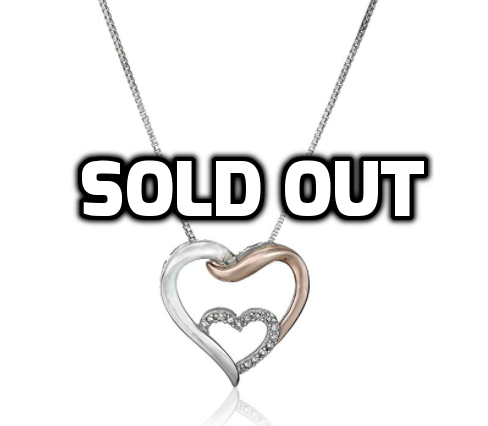 Sterling Silver and 14k Rose Gold Interlocking Heart with Diamond Necklace