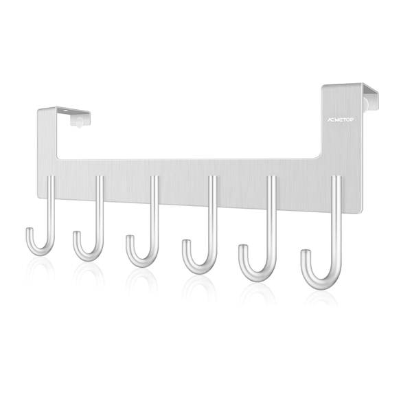 Over the Door 6 Hook Aluminum Heavy Duty Coat Rack for Towels, Bags, Robes