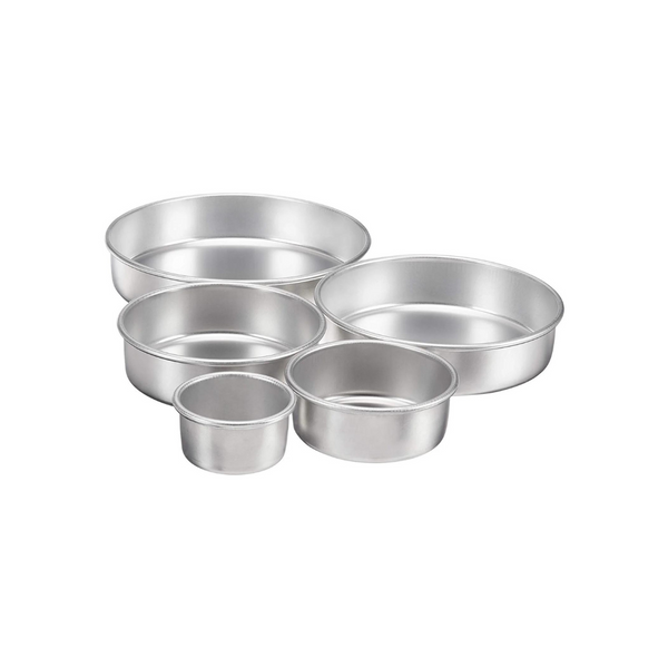 Aluminum Round Cake Pans, 5-Piece Set, Pan Sizes in 12, 10, 8, 6, and 4 Inches