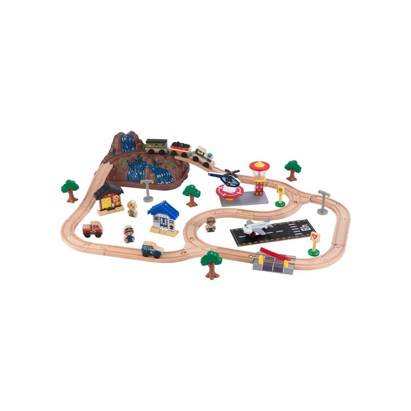 KidKraft Set de tren de montaña Bucket Top con 61 piezas, tren magnético