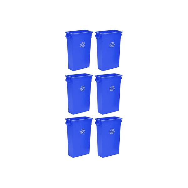 6-Pack of 23 Gallon Commercial Slim Trash Can w/Recycle Logo