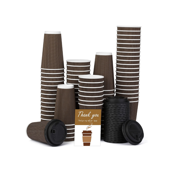 75 Disposable Insulated Coffee Cups with Lids (16 oz)