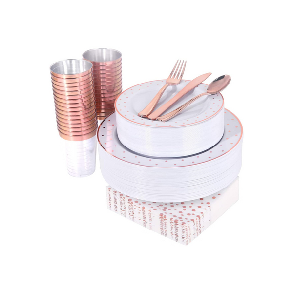 350 Piece Rose Gold Plastic Dinnerware Set