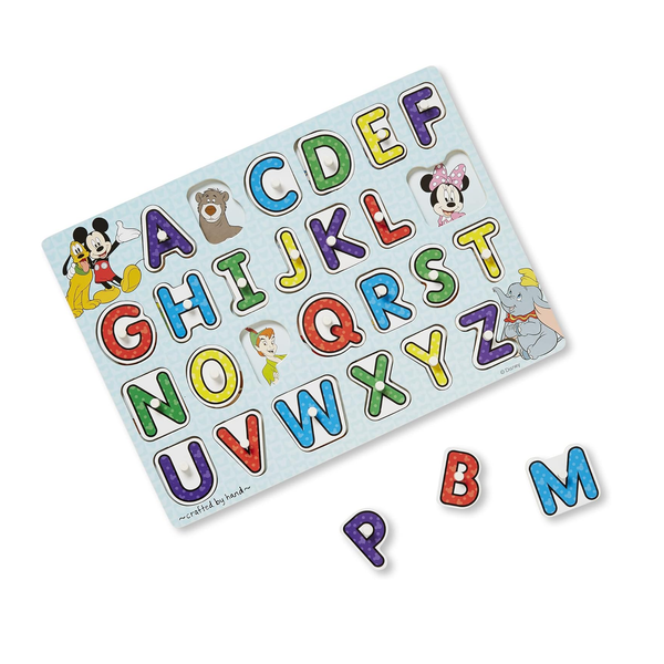 26 Pieces Melissa & Doug Disney Classics Wooden Alphabet Peg Puzzle