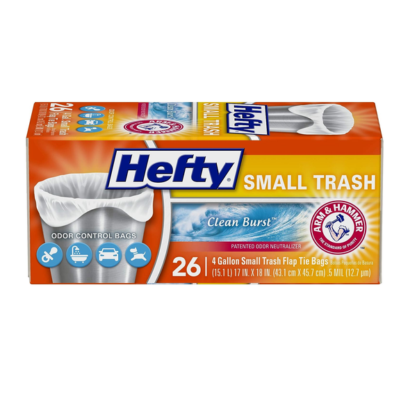 Hefty Small Trash Bags - Clean Burst, 4 Gallon, 312 Total, 26 Count (Pack of 12)