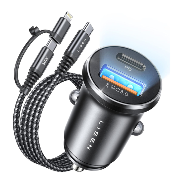 54W 2 USB C Port Car Charger with 45W USB C & Lighting Cable