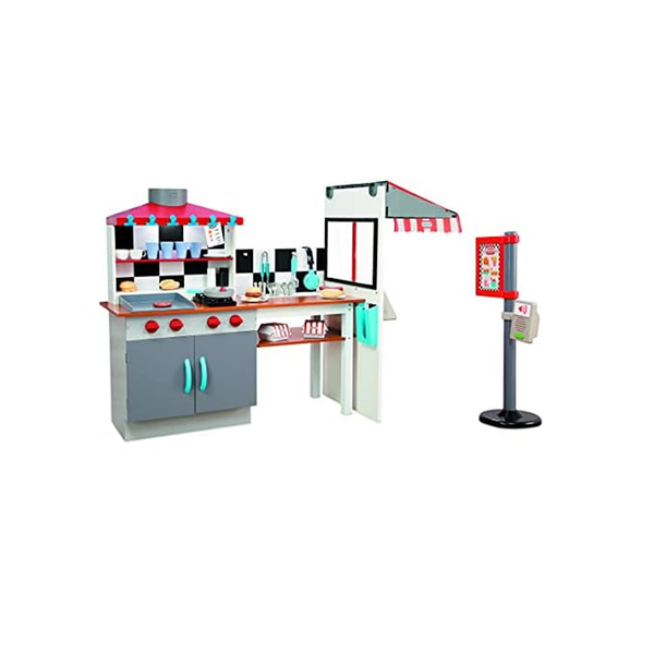 Real Wood Drive-Thru Diner Kitchen with Lights, Sounds & 40+ Accessories for Kids' Imaginations