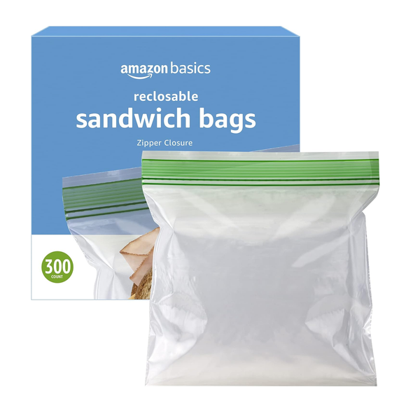 Bolsas de almacenamiento para sándwiches con cierre reutilizable Amazon Basics de 300 unidades