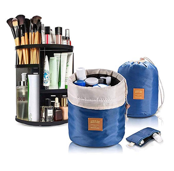 Organizador de maquillaje giratorio 360 2 en 1, además de bolsa de viaje (2 colores)