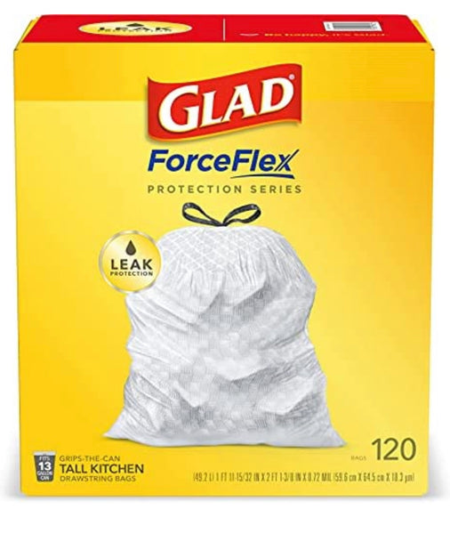 120 Glad ForceFlex Tall 13 Gallon Kitchen Drawstring Trash Bags