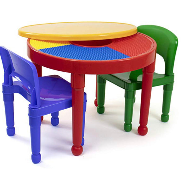 Tot Tutors Juego de mesa de actividades y 2 sillas con bloques de construcción de plástico 2 en 1 para niños